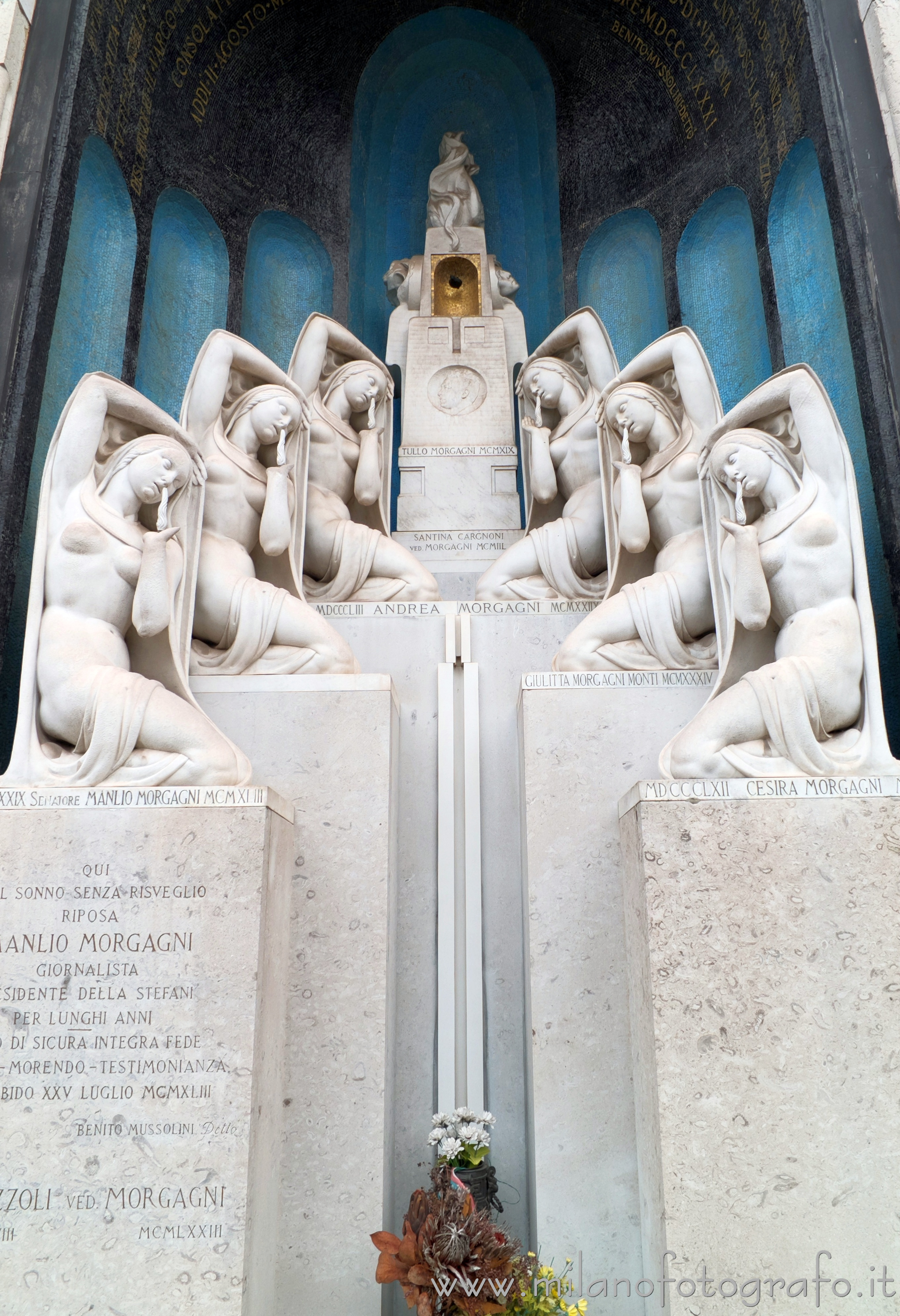 Milan (Italy) - Detail of the funerary monument of the Morgagni Tomb inside the Monumental Cemetery